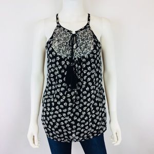 Elle Black Floral Halter Boho Knit Top